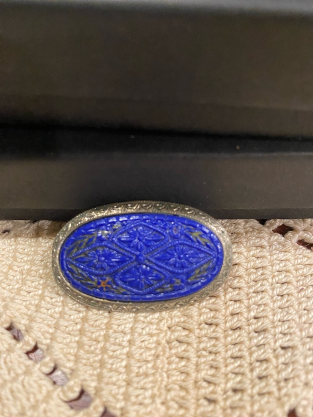 Silver and Carved Lapis Lazuli Brooch. Mogul Floral Design